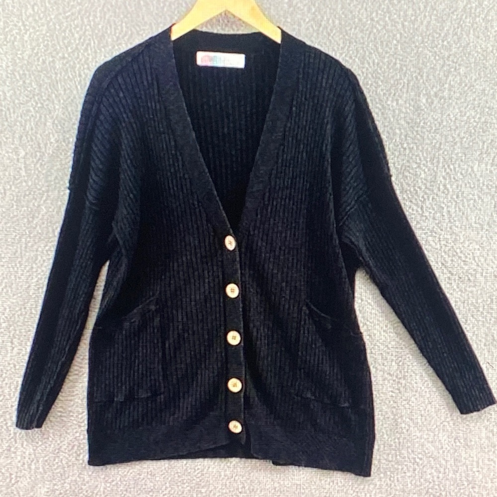 Free People Black Ribbed Cardigan